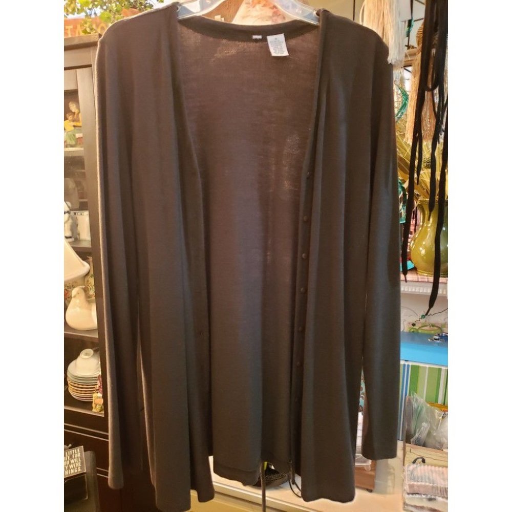 Ladies Medium Green Button Front Cardigan With Tie Stings In Back